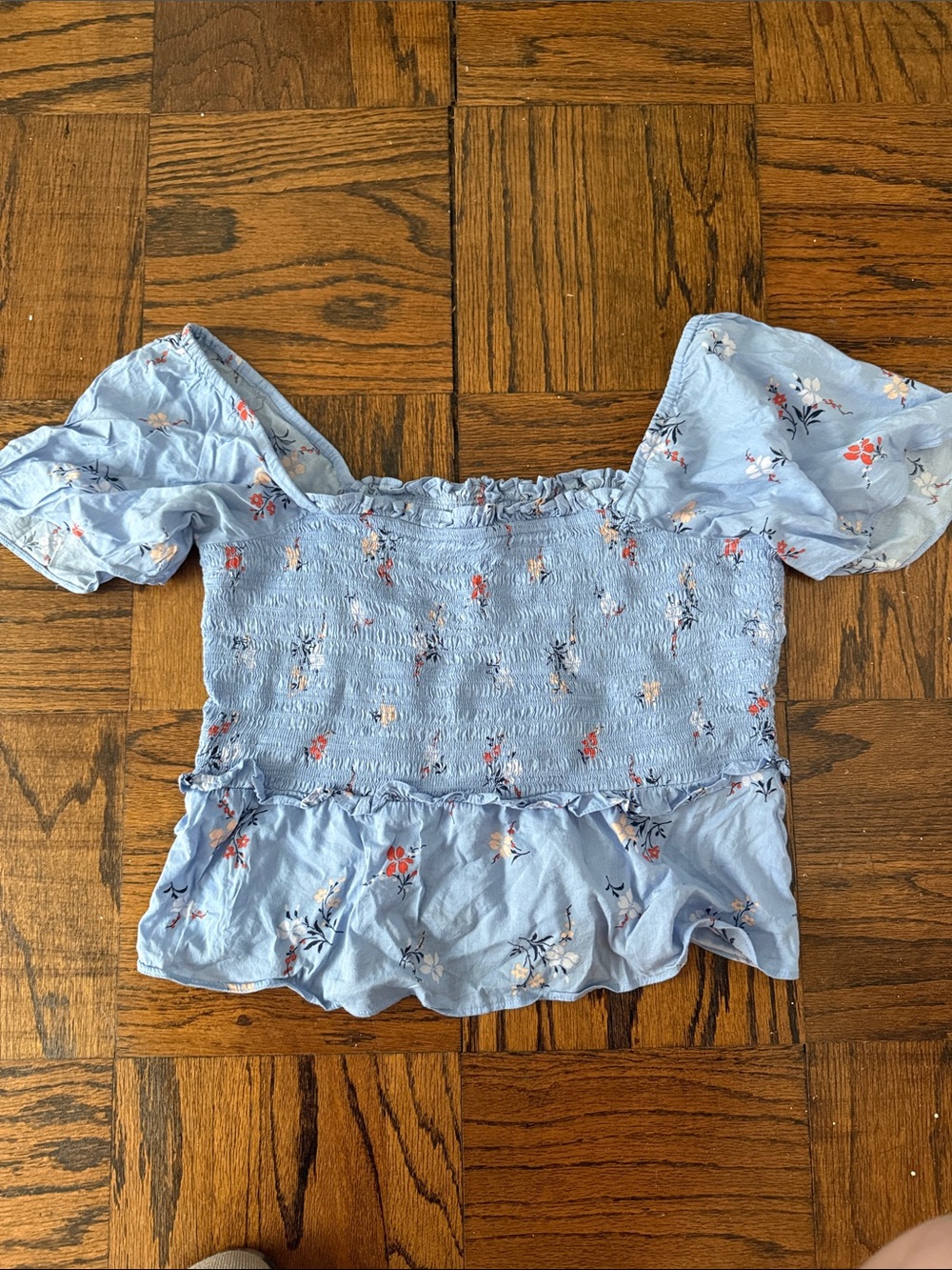 Madewell Blue Floral Smocked Peplum Blouse